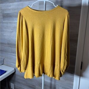 Nally & Millie Mustard Yellow Long Sleeve Peplum Top 1070